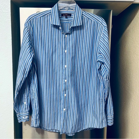 2 Ben Sherman Long Sleeve Button Down Shirts Size XL Blue & White Stripe - Picture 7 of 16